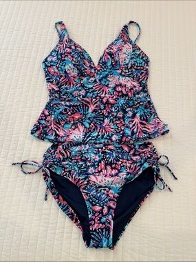 Stella Parker Sea Life Pink Blue Black and White Tankini Swim Set